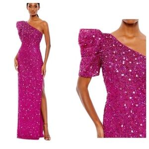 Mac Duggal Pink Sequin Embellished One Shoulder Column Gown | size 8